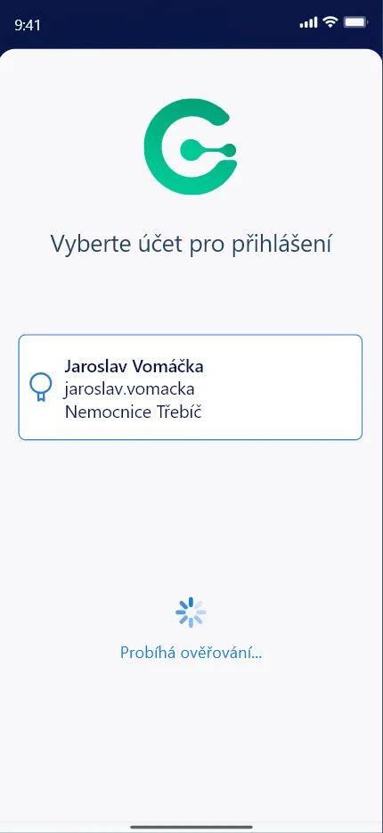 Probíhající ověřování vybraného účtu v aplikaci GITRIX