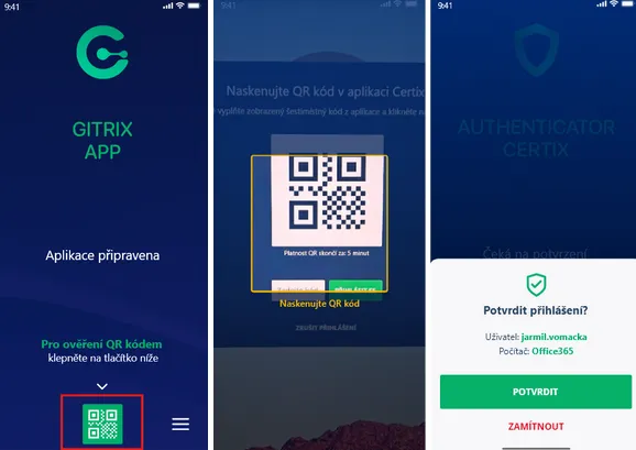 Načtení QR kódu v aplikaci