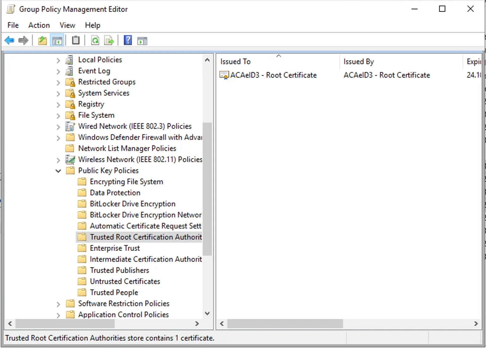 Import kořenového certifikátu GPO