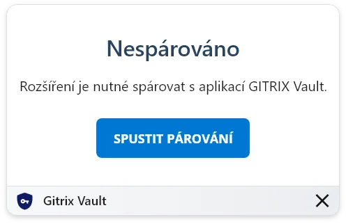 Nespárované rozšíření GITRIX Vault s tlačítkem SPUSTIT PÁROVÁNÍ