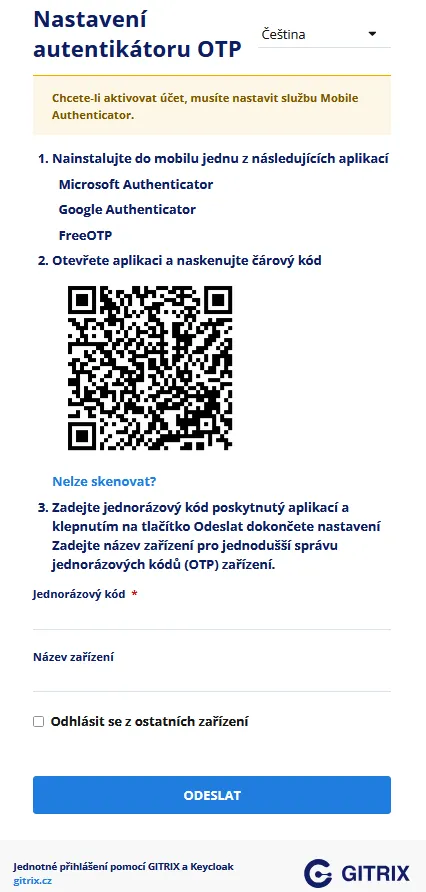 Nastavení OTP autentikátoru