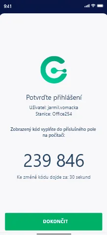 Potvrzení QR přihlášení